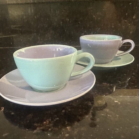 Lindt-Stymeist Colorways 2 Cups & Saucers Blue on Blue Green Tea Party RARE NEW - Picture 10 of 13